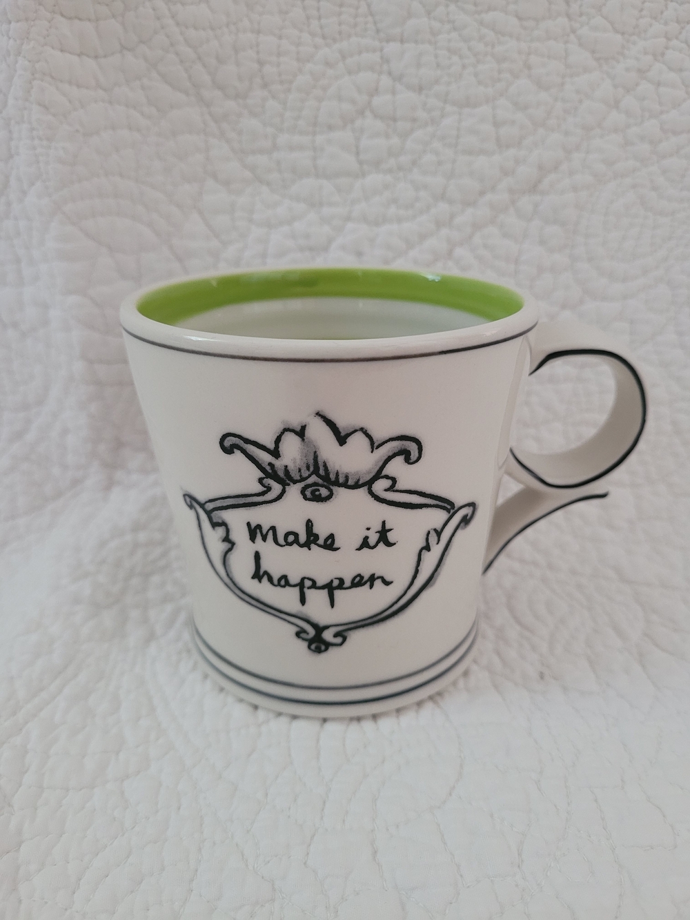 Molly Hatch Anthropologie Make It Happen Crown Green Stripe Coffee Mug Tea Cup